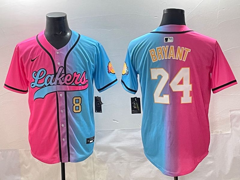 Men 2025 Los Angeles Lakers 24 Bryant Blue pink Nike NBA Jersey style 03